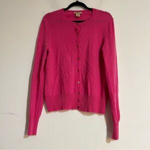 Vertical Design 2 Ply Cashmere Hot Pink Cardigan Sweater Size XL Valentine's Day